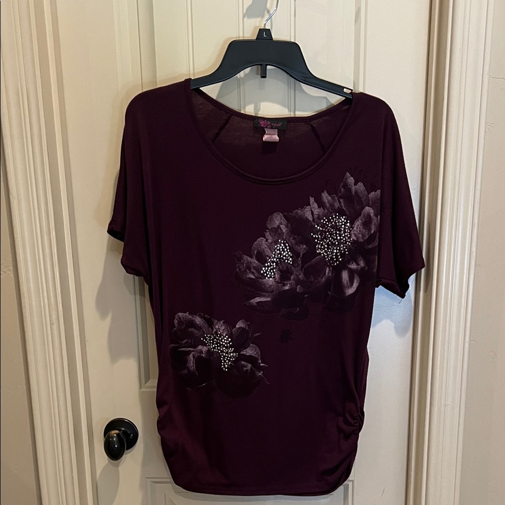 Agenda Burgundy Floral Short Sleeve Top